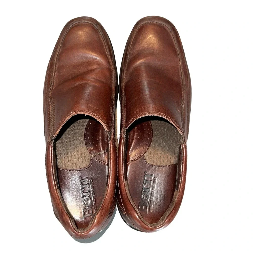 Born Slip On Loafers 10 Brown Leather‎ Square Toe M/WM6455 CBG10 Mens Shoes